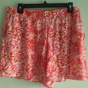 Caribbean Joe Pink Floral Pull on Elastic Shorts